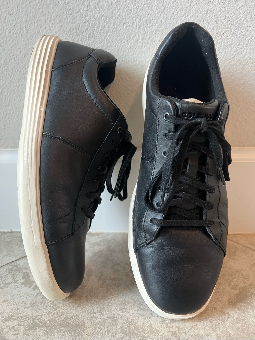 Cole Haan Grand OS Black Leather Low-Top Sneakers with White Sole